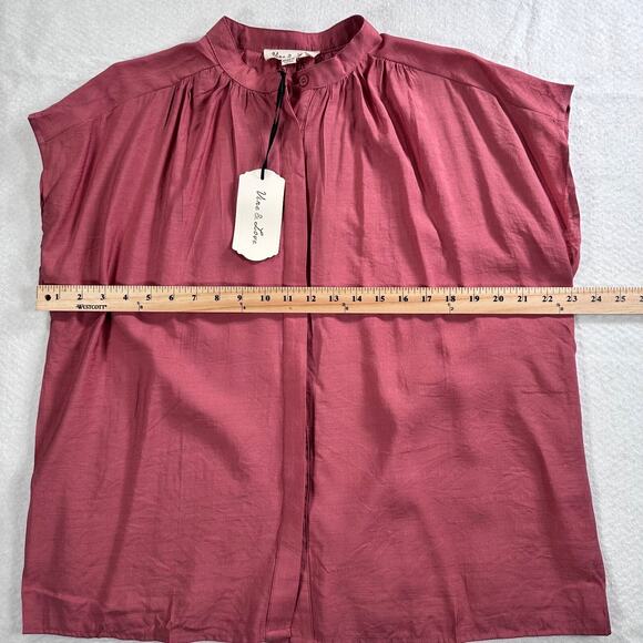 Vine & Love Collared Button Front Blouse Top Women's Large Rose Sleeveless New - Picture 5 of 10